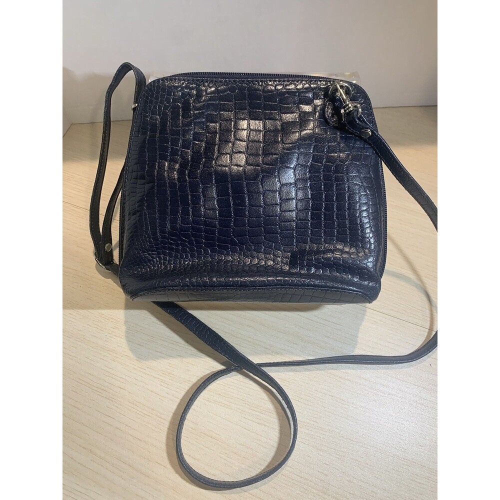 MUSKA Milano Genuine Black Leather Faux Alligator Small Handbag Made In Italy